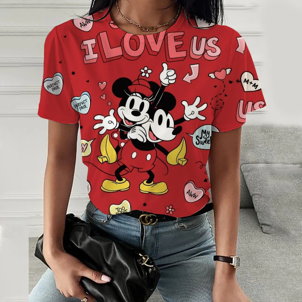 女性のディズニーミッキーマウスTシャツ,3Dプリント半袖ラウンドネックTシャツ,パーソナライズされたカジュアルなビーチスタイル,夏のファッション,新しい