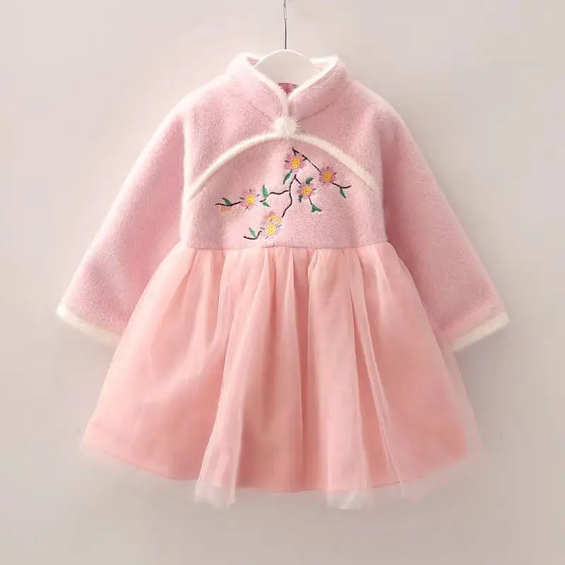 

Girls Cheongsam Dress Winter Tang Costume for Kids New Year Dresses for Girl Clothes Lace Children's Chinese Style Han Suit