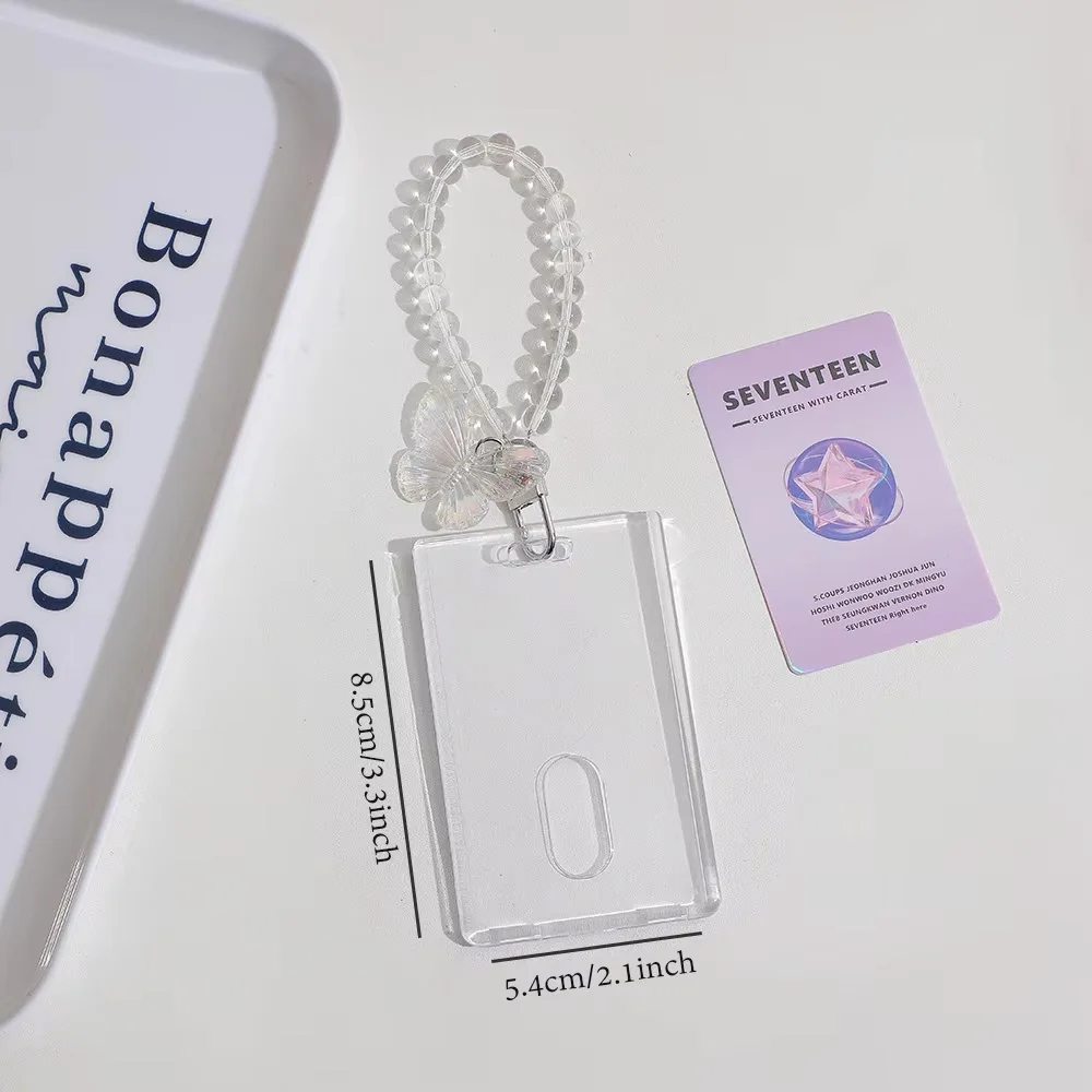 1Style 1Pcs/bag Crystal Butterfly Keychain Slipcover Transparent Acrylic Card Holder Double Sided Small Card Bus Card ID Card