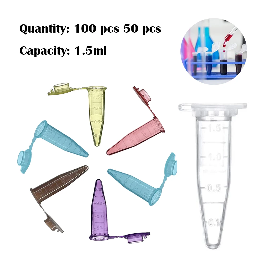 

50/100PCS 1.5ml Plastic Centrifuge Tubes with Lids - Disposable Micro Centrifugal Vials for Lab Sample Storage & Experiment