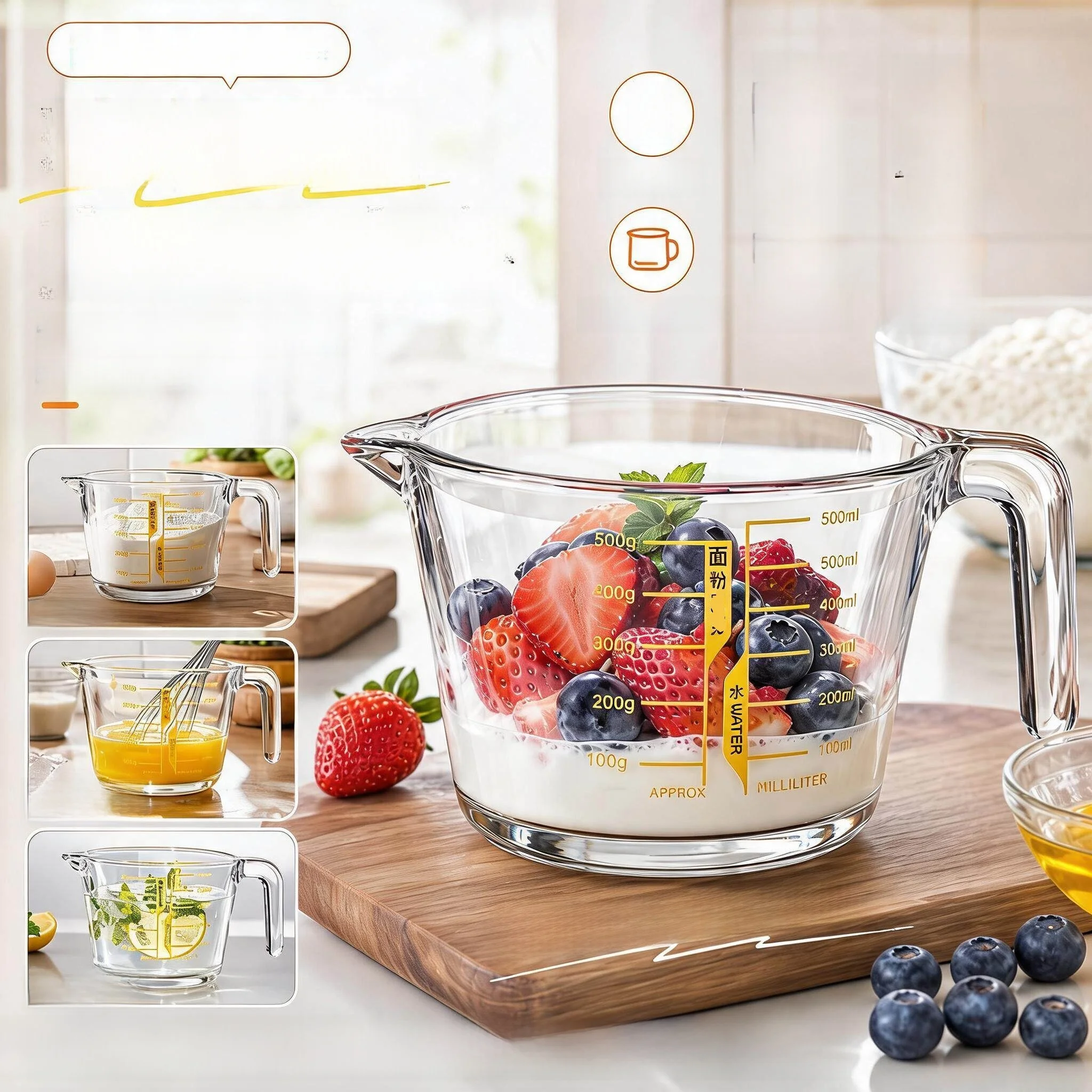 

Food Grade Glass Measuring Cup with Handle High Borosilicate Kitchen Use Baby Supplementary Food Cup Durable Large Capacity