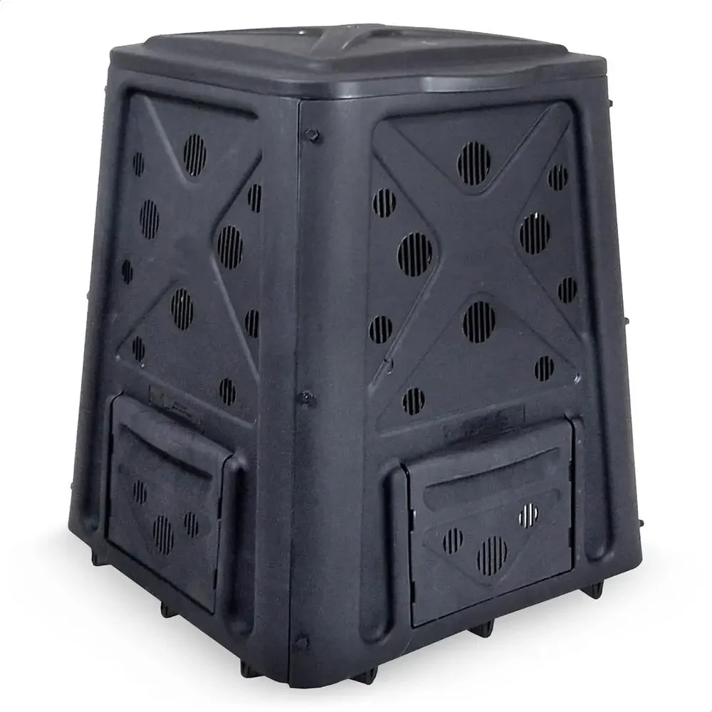 4-Door Outdoor Compost Bin with Lit Lid, 65 Gallon, Black - Ideal for Kitchen Waste Recycling