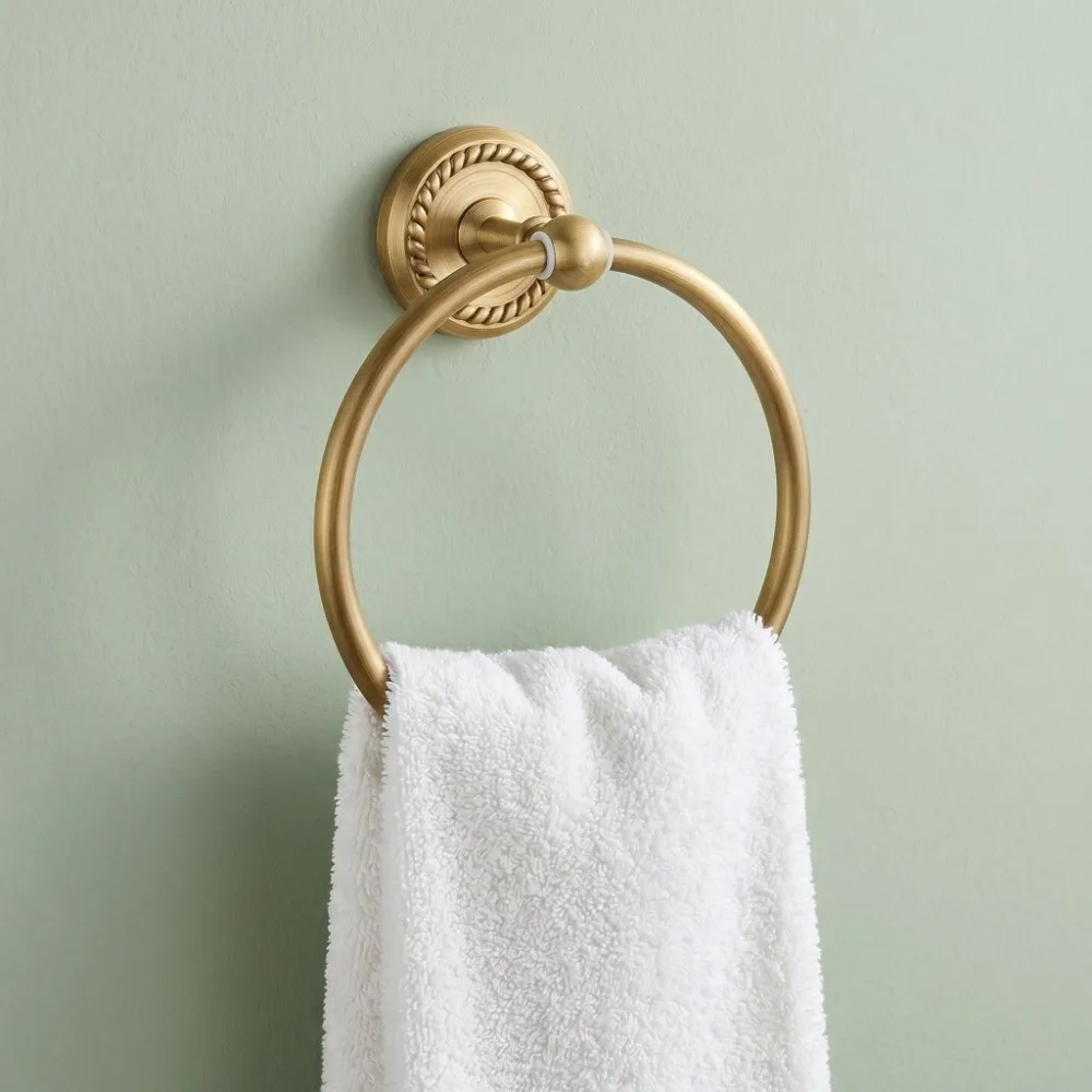 Round Brass Towel Ring Antique Gold Rustproof Hand Towel Holder Durable Wall Mounted Towel Rack Hanger Bathroom Kitchen Toilet