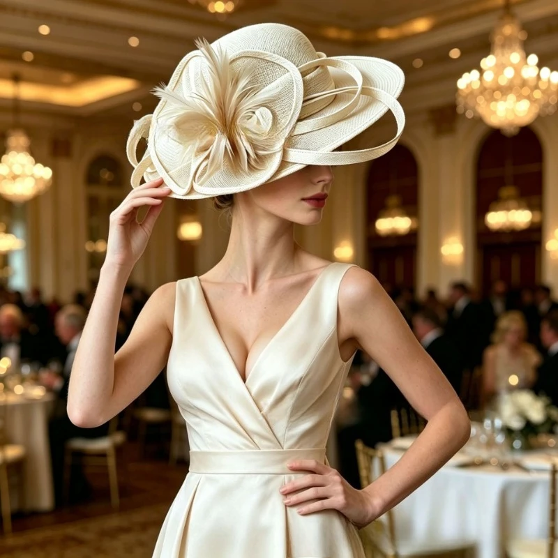 Dark Green Ladies Derby Fascinator Hats Woman's Church Wedding Royal Ascot Headpiece Women Wedding Flower Party Millinery Caps