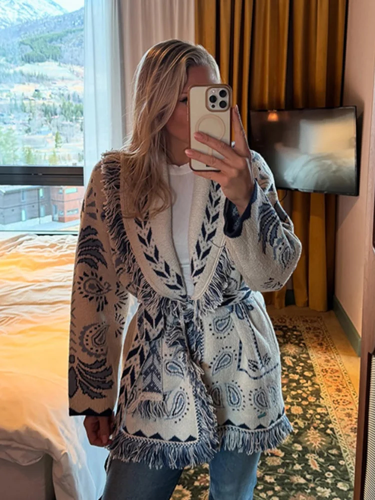 

Короткий кардиган с принтом и кисточками, женский однотонный свободный свитер с длинными рукавами на пуговицах, женский осенний шикарный повседневный уличный трикотаж
