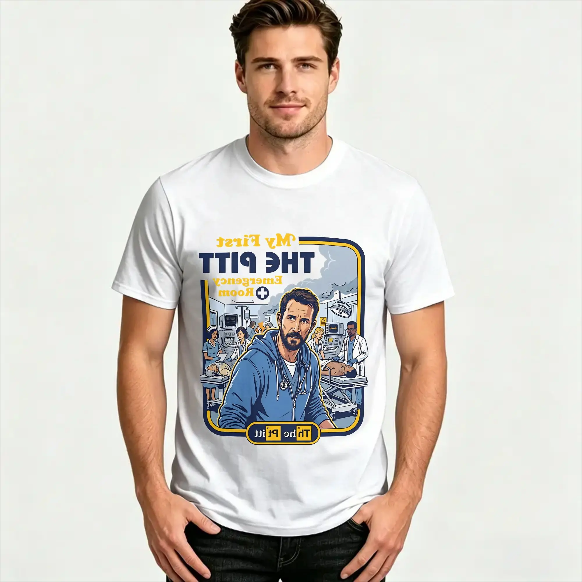The Pitt  for Men Women T Shirts  TV Series Crazy Tee Shirt Short Sleeve O Neck T-Shirt Cotton Adult Clothing