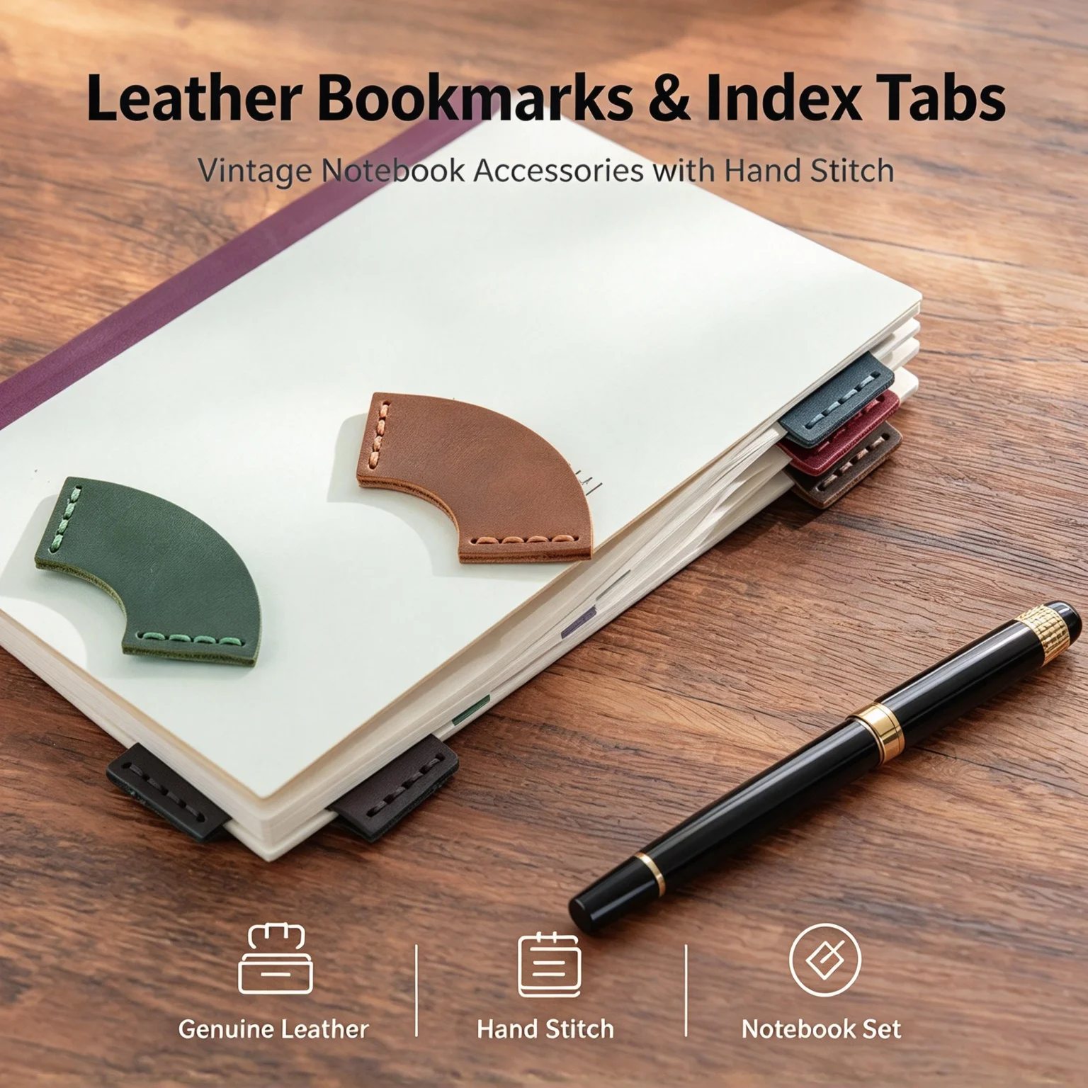 Crazy Horse Leather Vintage Genuine Leather Bookmark Hand Stitched Creative Fan Shaped Page Divider Cultural And Creative Gift