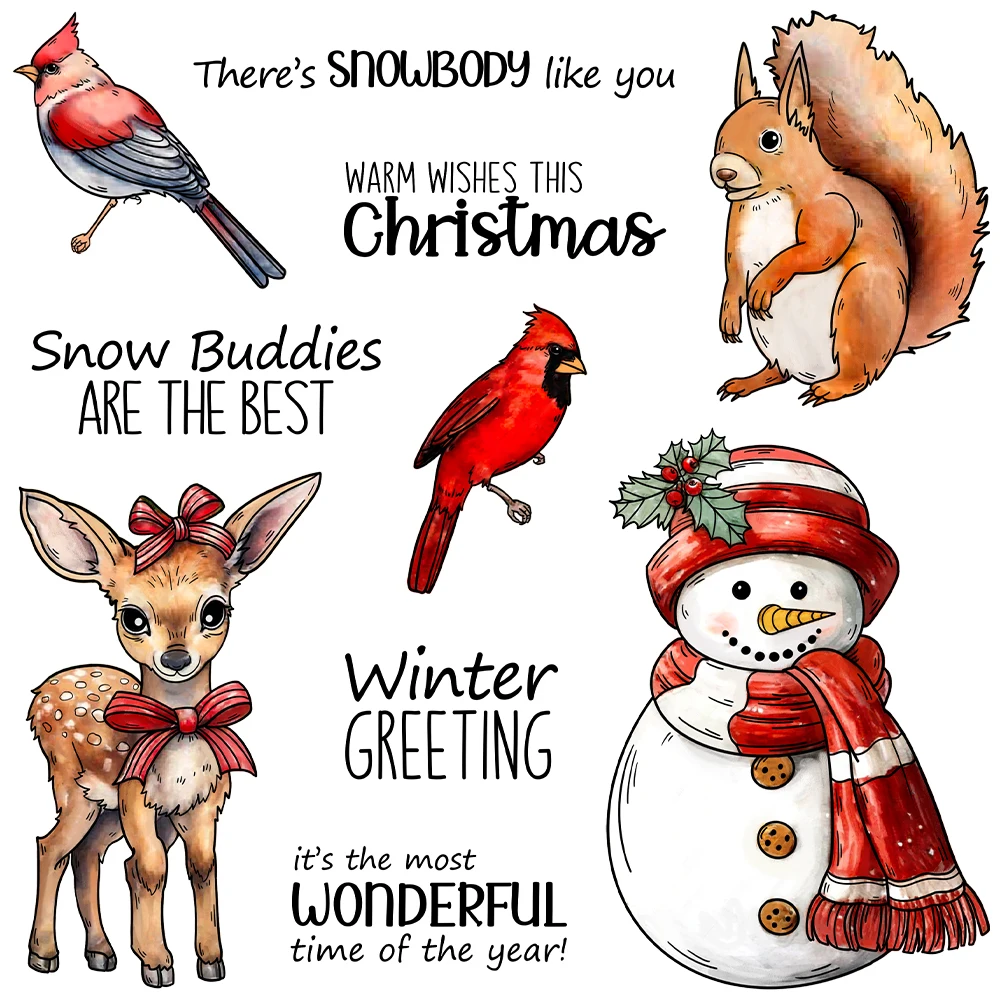 

Mangocraft Christmas Animals Snowman Cutting Dies Clear Stamp DIY Scrapbooking Metal Dies Silicone Stamp For Cards Albums Decor
