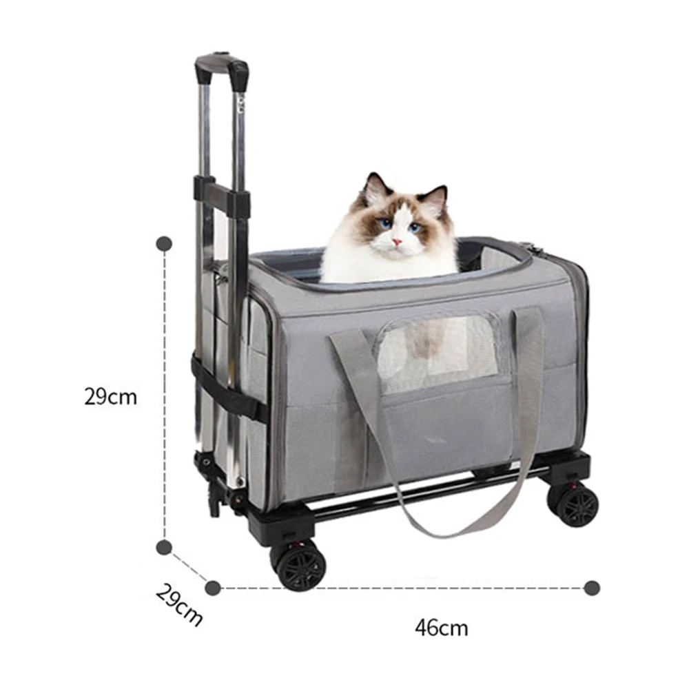 Pet Trolley Bag Detachable Rolling Carrier for Small Dogs Cats Portable Travel Carrier with Telescopic Handle and Shoulder Strap