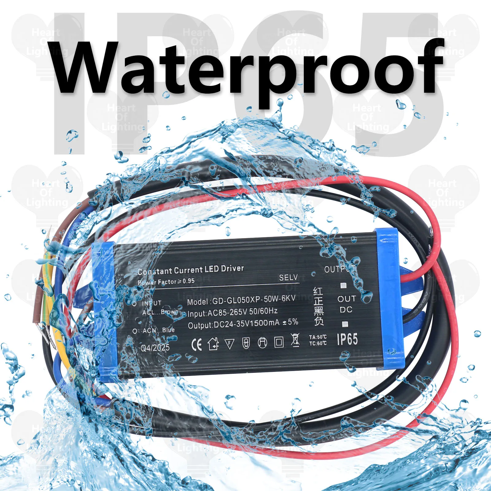 แหล่งจ่ายไฟแบบสวิตชิ่งกันน้ำสำหรับภายนอกอาคาร IP65 หม้อแปลงไฟสำหรับไฟส่องสว่าง AC110V~220V เป็น DC 24V-35V ไดรเวอร์ LED 50W 1500mA อะแดปเตอร์ DIY