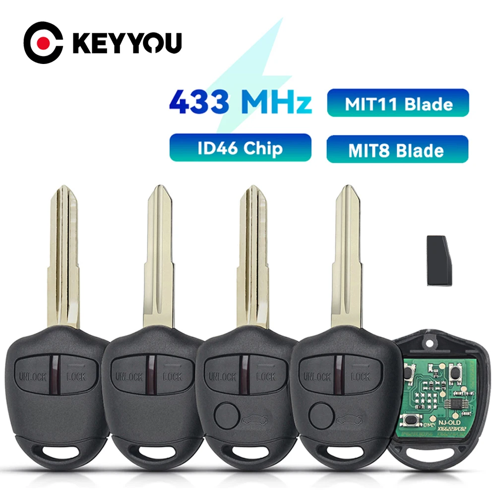 KEYYOU 2 pulsanti telecomando portachiavi 433Mhz con Chip ID46 per MITSUBISHI Triton Pajero Outlander ASX Lancer MIT8 Lama