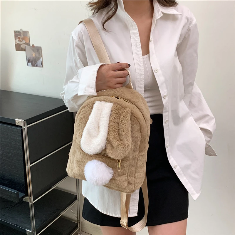 Rabbit Plush Backpacks For Women Mini Fluffy Shoulders Bag Doll Knapsack Y2K Packbag Furry Rucksack Bunny Cute Fur Mochila Kpop