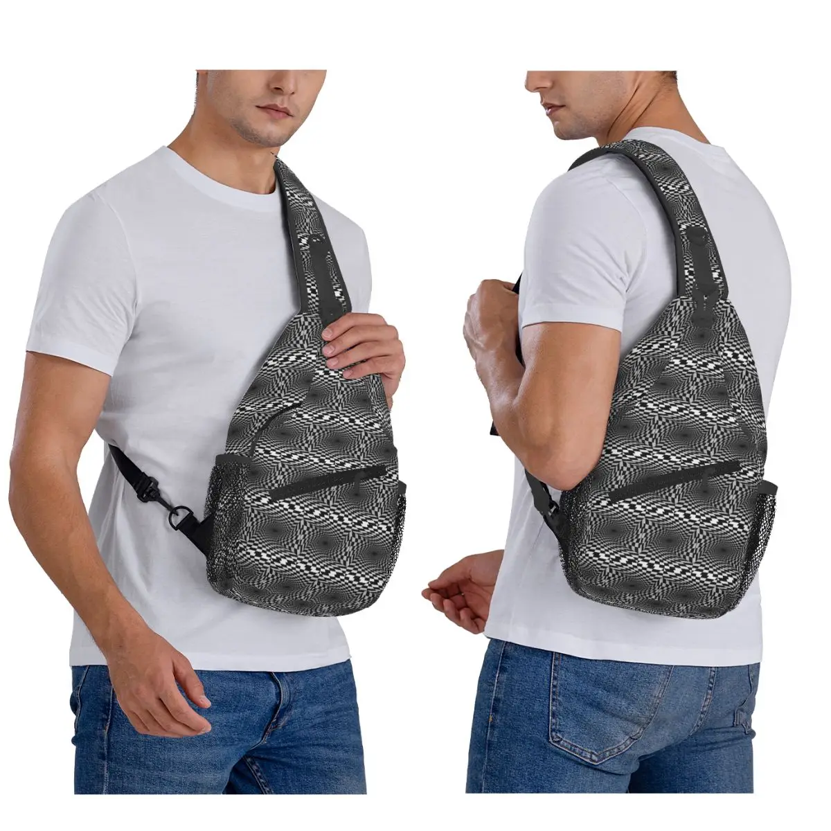 

Grid Wormhole Geometric 3D Vortex Illusion Chest Bag Men Sling Crossbody Backpack Chest Bag Travel Hiking Daypack Shoulder Bag