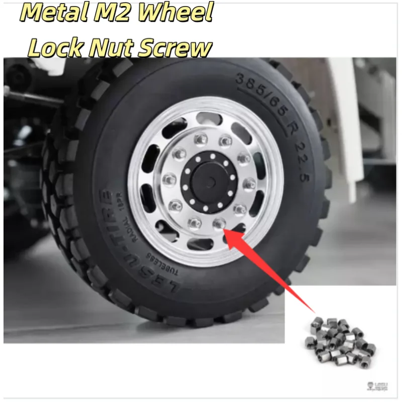 20pcs Metal M2 Wheel Lock Nut Screw for 1/14 Tamiya RC Dump Truck for SCANIA 770S R620 VOLVO BENZ Arocs MAN TGX Car Accessories