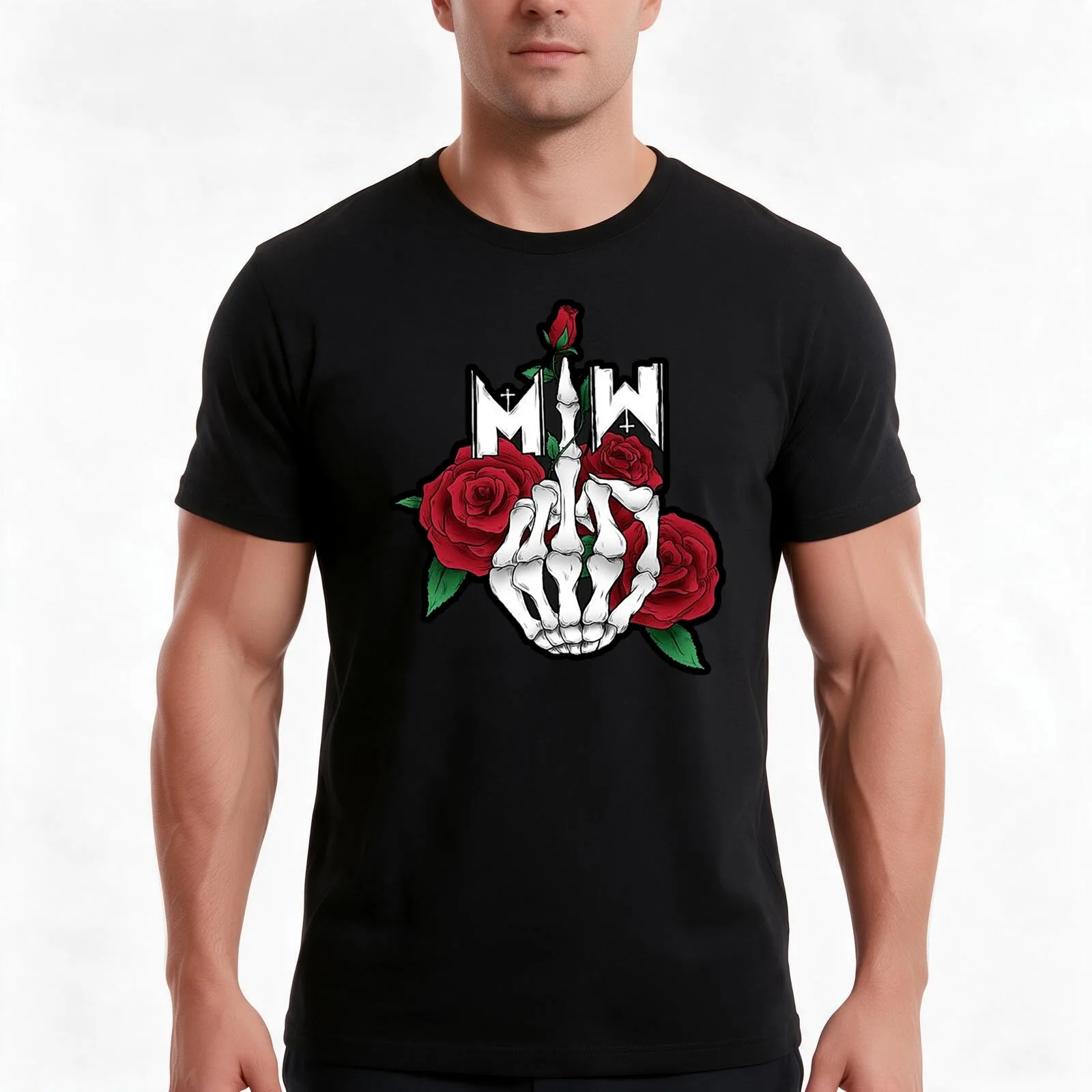 red rose middle finger T-Shirt Summer Casual Cotton Tee Oversized Streetwear Tops Vintage Graphic Print Unisex Men Women