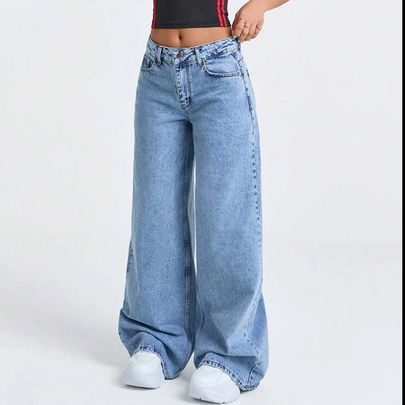 Womens Jeans Loose Wide Leg Distressed Wash Womens Pants New Trendy High Quality Comfort Fit