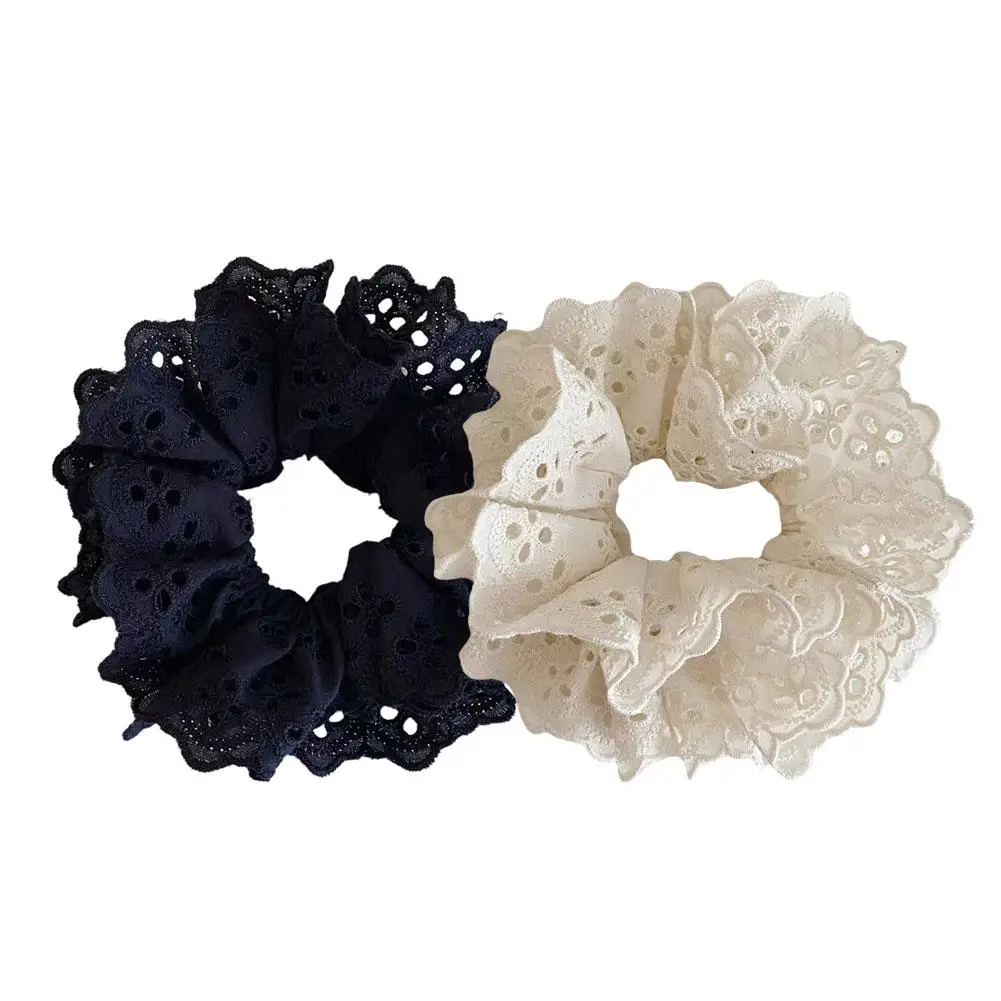 Double-layer Lace Scrunchies Embroidery Hollowed Lace Ruffled For Women Girls Lolita Elegant Ponytail Headwear Hair Accesso V8F2