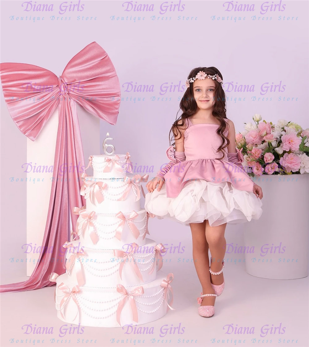 Gorgeous Pink Flower Girl Dress Fluffy Quality Flowers Appliqué for Little Girls Wedding Birthday Party Evening Ball Gowns
