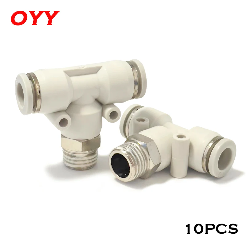 10PCS High Quality White Pneumatic Fitting T Type Tee With Thread PB4-M5/6-M5 Quick Connector PB4/6/8/10/12-01/02/03/04