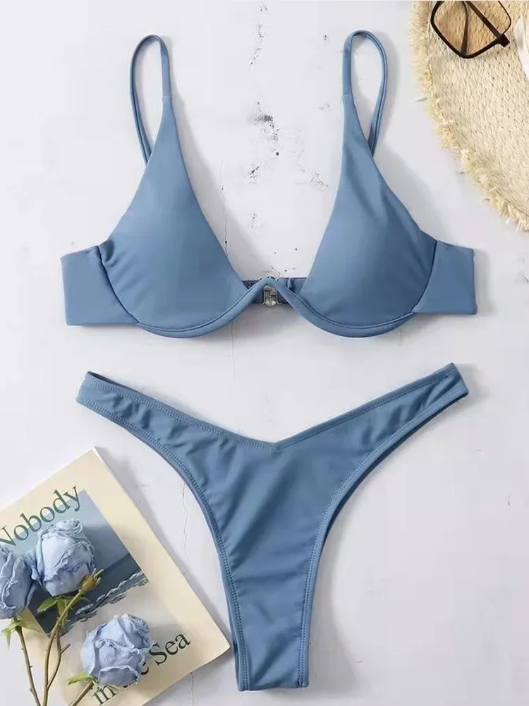 Bikini sexy senza schienale Set da 2 pezzi Costume da bagno diviso solido da donna Bikini da vacanza al mare a vita alta 2025 Nuovo set bikini da bagno estivo