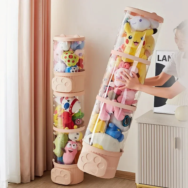 Doll Storage Bucket Doll Children's Toys Storage Tube Gods Transparent Plush Doll Storage Basket