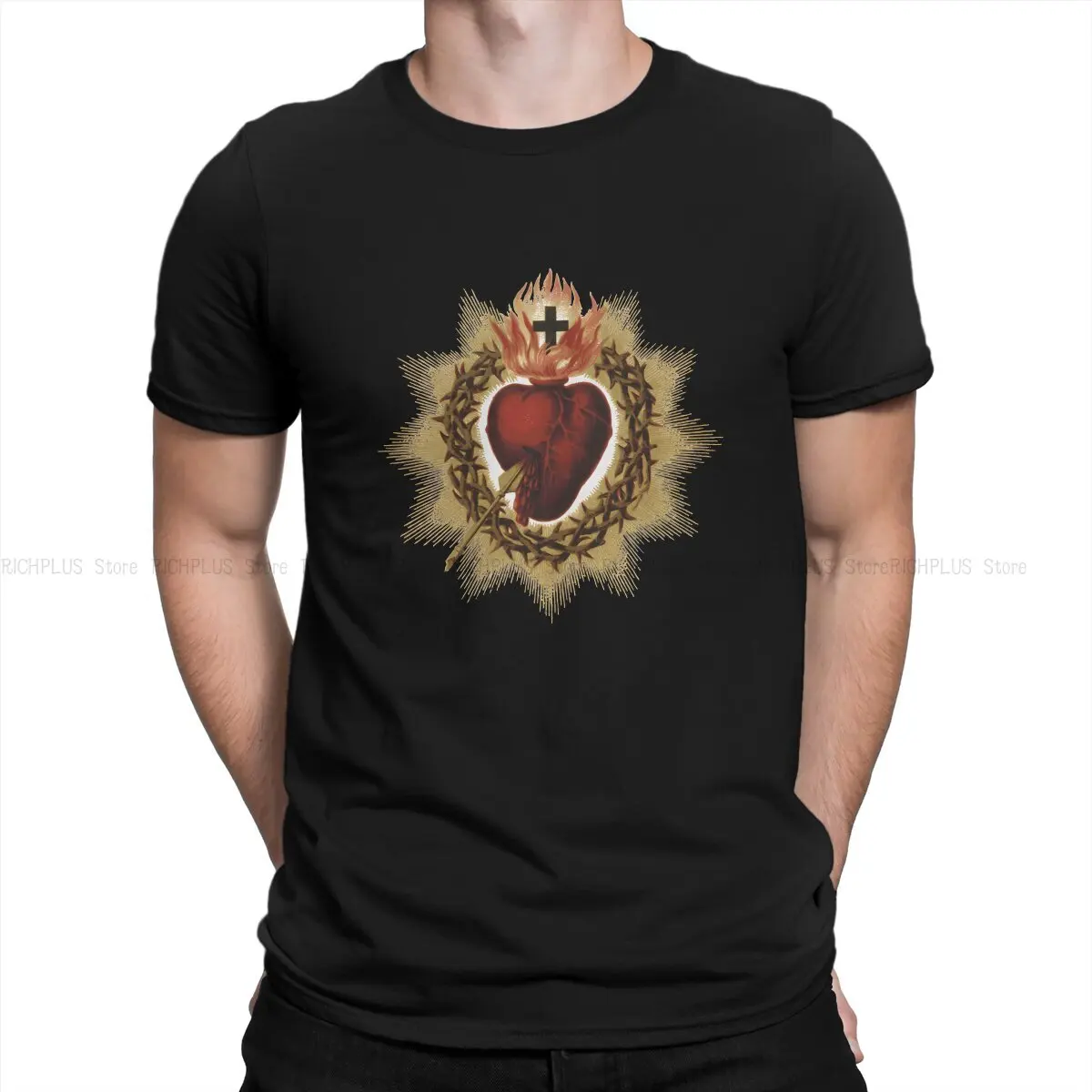 Sacred Heart of Jesus Catholic Unique TShirt Jesus Christ Leisure Polyester T Shirt Summer T-shirt For Men Women