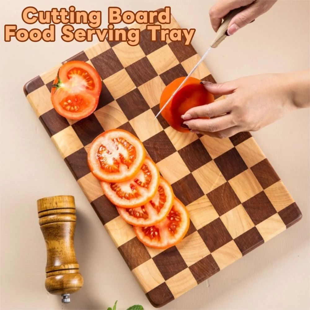 

Splicing Color Checkerboard Cutting Board Solid Wood Thickened Chopping Block Non Slip Silicone Mat Smooth Surface Chopping Pad