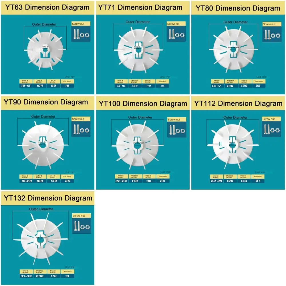 Plastic Fan Vane Motor Cooling Fan Adjustable Locking Type Fan Blade YT-63 High Temperature White Impeller Motor Accessories