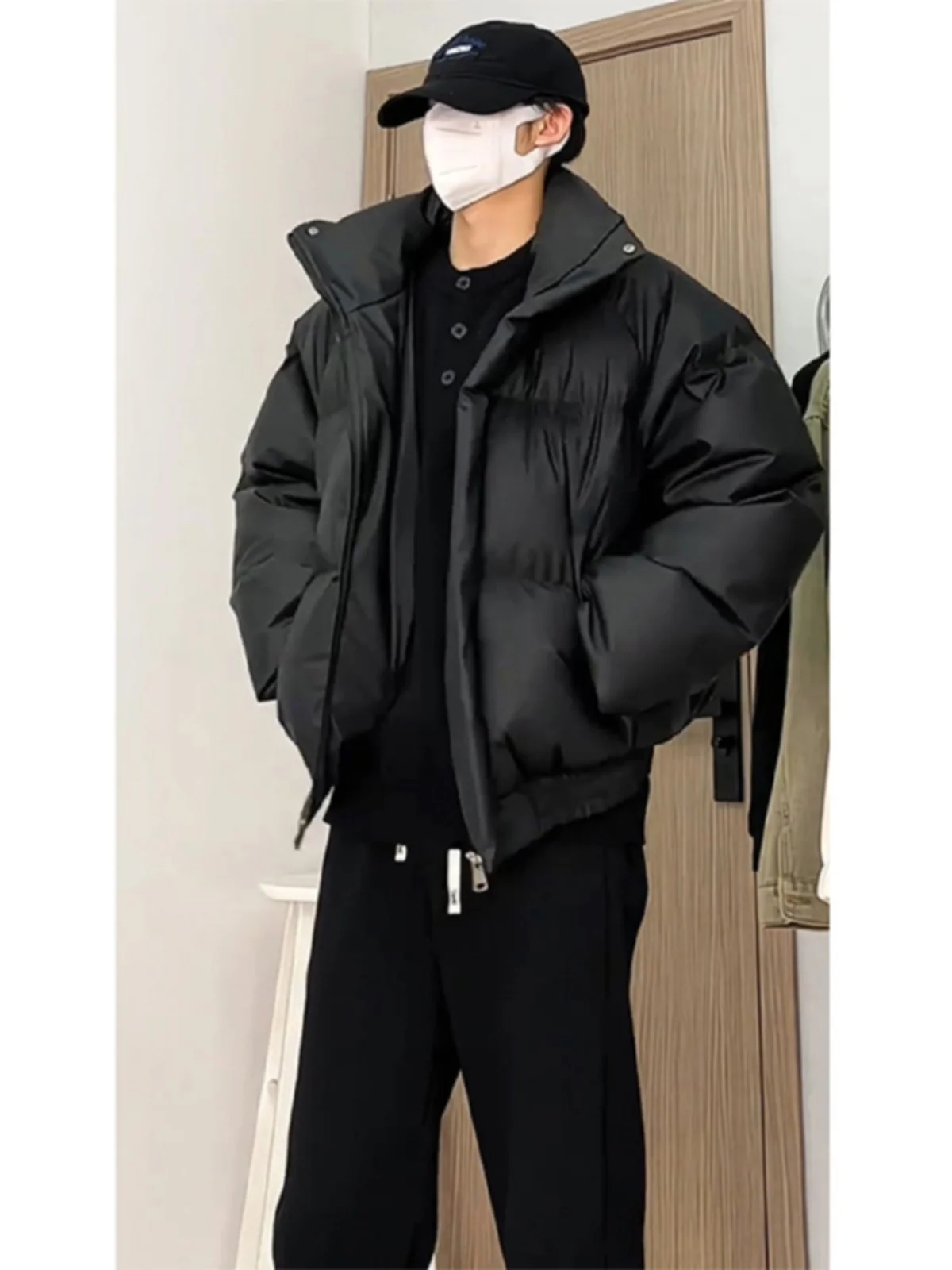 

Bla Cleanfit ort Cotton Jaet Men's Winter High-End Embroidery Stand Collar PU Leather Bread Coat Zipper Casual Sle