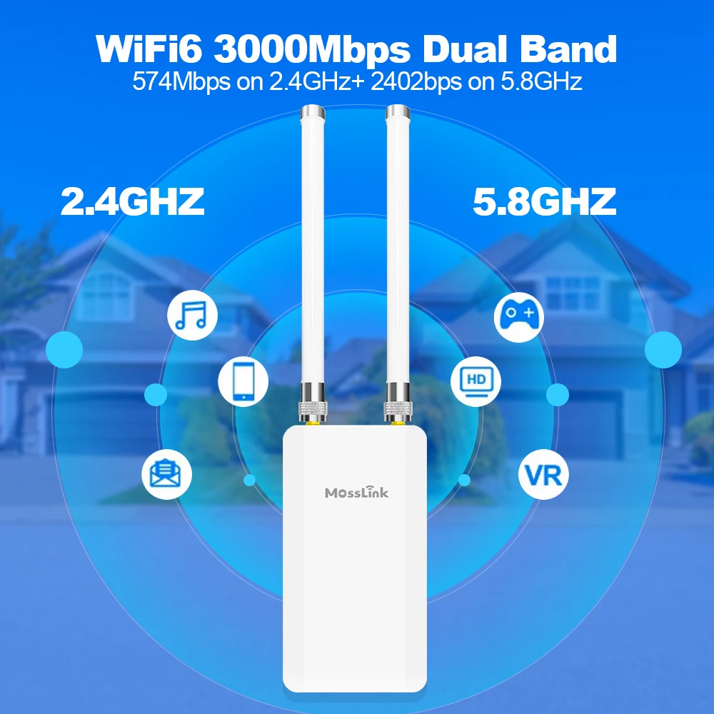 Mosslink Industrial Access Point 200m Max Long Range WiFi Hotspot Outdoor Gigabit Ethernet Port Wireless AP for Farm & Community