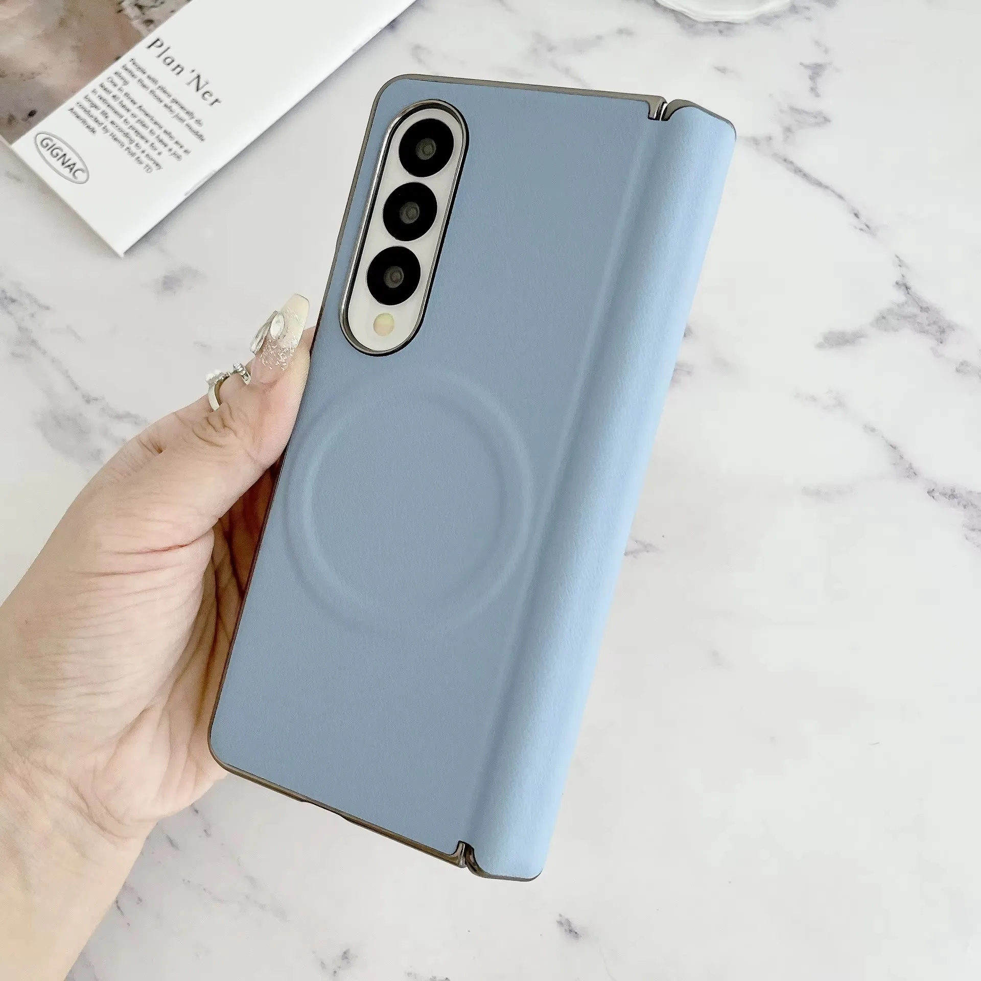 Matte Leather Magsafe Case For Samsung Galaxy Z Fold 6 5 4  Electroplated Magnetic Wireless Charging Folding Hinge No Film case