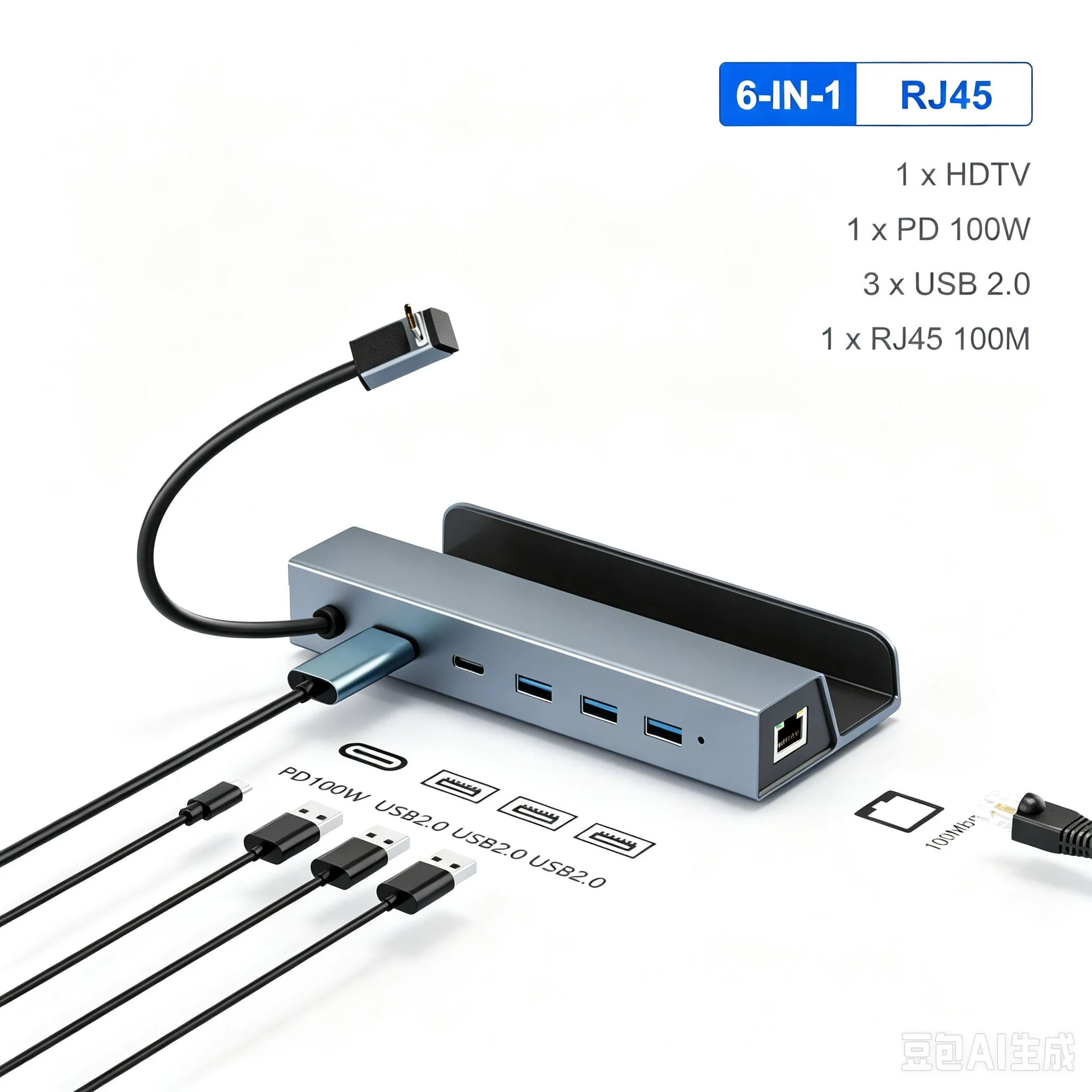 Stacja dokująca USB C 6-w-1 dla Steam Deck/ROG Ally, HUB typu C, 4K@60Hz, RJ45 Ethernet 100Mbps, PD 100W, USB 3.0, uchwyt dokujący. — zdjęcie produktu 7