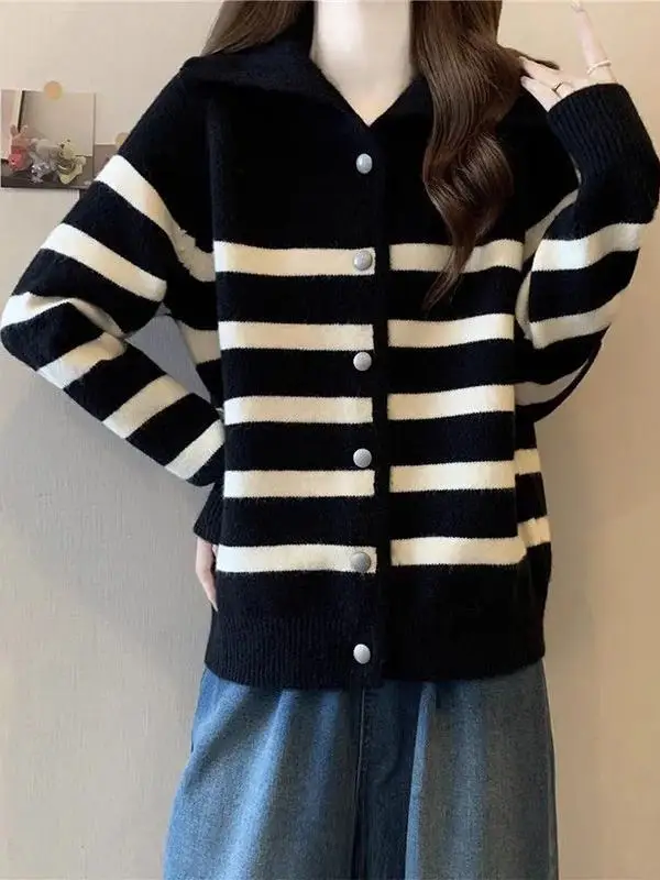 

Женский вязаный открытый кардиган Long Sve, свободный модный весенне-осенний новый свитер с воротником на одной пуговице, верхняя одежда