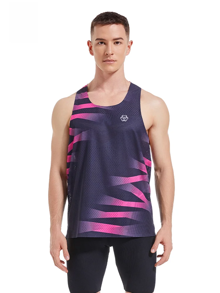 Sanken Trendy New Print Seamless Fit Sports Running Lightweight Breathable Quick-Drng Men's Color Matching Vest