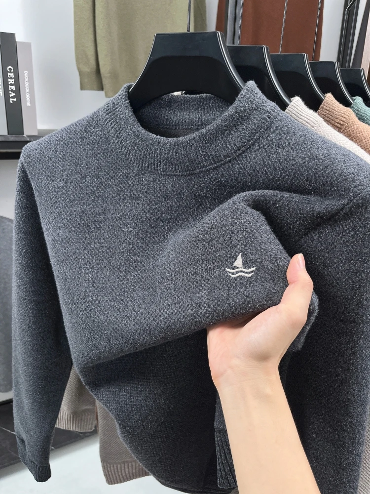 

Fashion luxury brand round neck sweater high-quality sailboat embroidery comfort warm knit pullover new trend casual men's wear