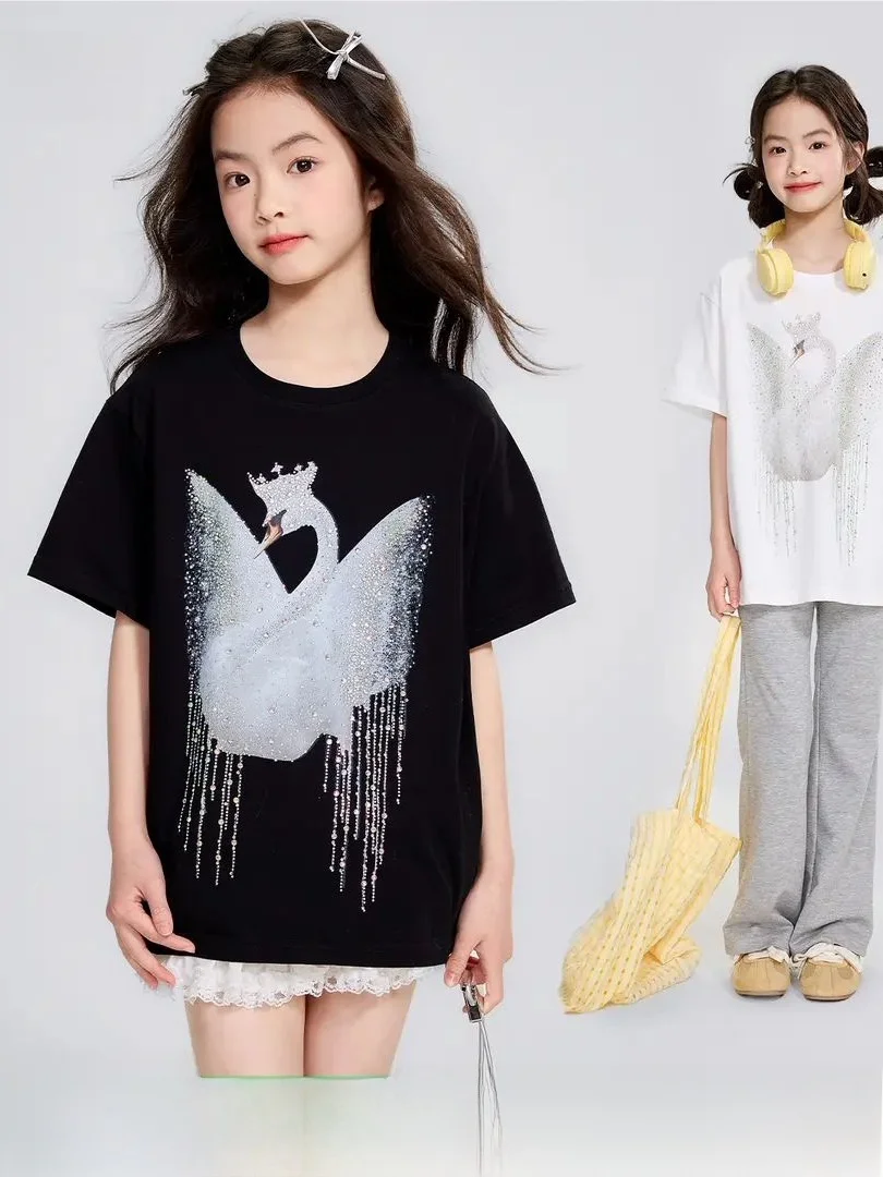 t-shirt-estiva-casual-da-bambina-a-maniche-corte-traspirante-con-strass-a-forma-di-rondine-alla-moda-e-versatile-vestibilita-ampia