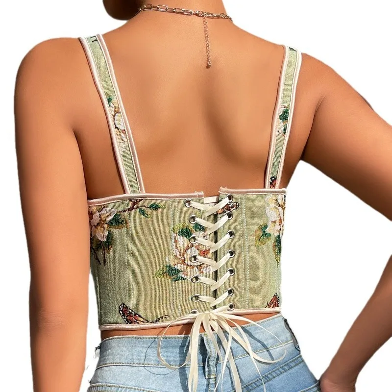 Floral Sexy Women's Camisole Slim Vest Bra Women Vintage Butterfly Corset Sweetheart Bustier Bone Slim Waist Camisole Top BS3F view 5