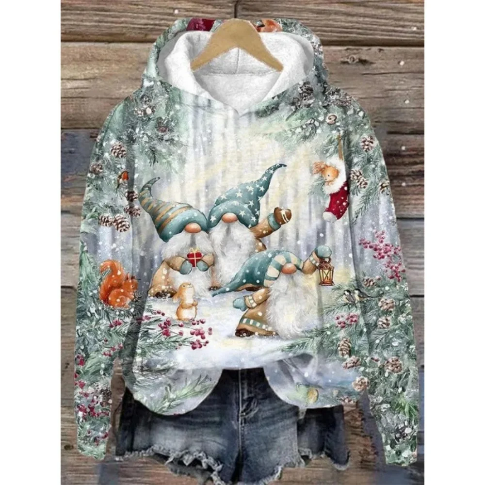 女性の新しいクリスマステーマ 3D デジタルプリントパーカー 快適なプラスサイズの雪だるまデザイン フルスリーブ ポリエステル繊維スウェットシャツ