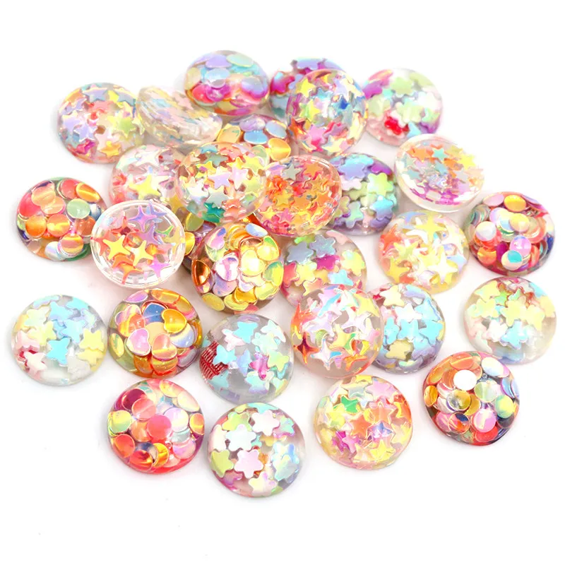 40pcs 12mm Mix Colors Star Round Moon Style Cabochon in resina con retro piatto per accessori per orecchini