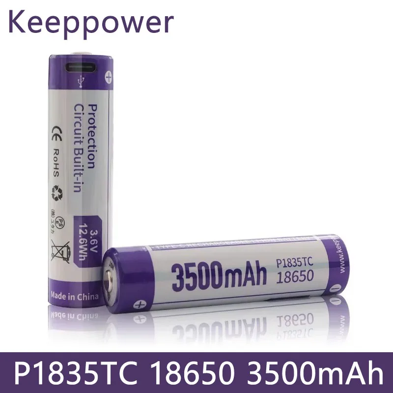 

Keeppower P1835TC 18650 Battery 3.7V 3500mAh Type-C Rechargeable Li-ion Cell for Flashlight Power Bank