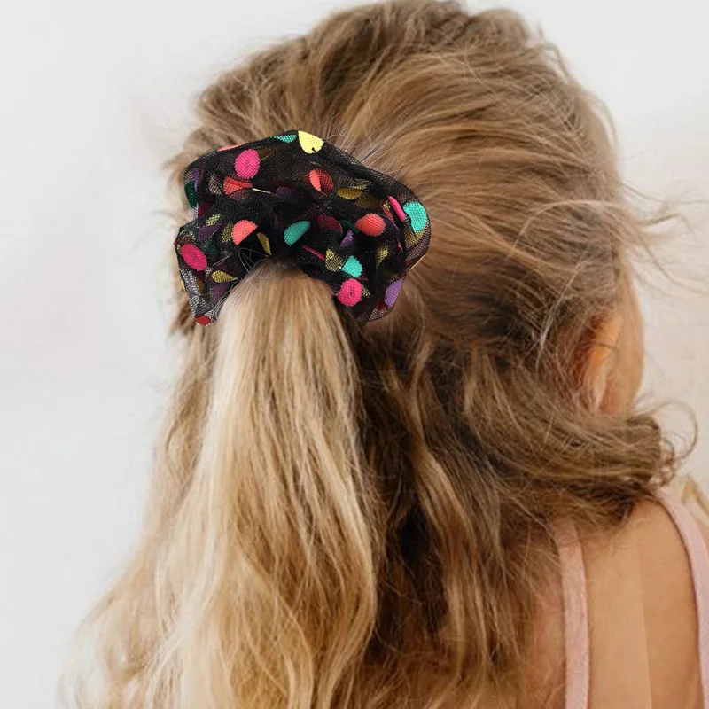 New Sweet Hair Clips For Kids Colorful Spot Print Yarn Bowknot Hairpin Barrettes Ponytail Holder Hair Ropes Ties Elastic Band