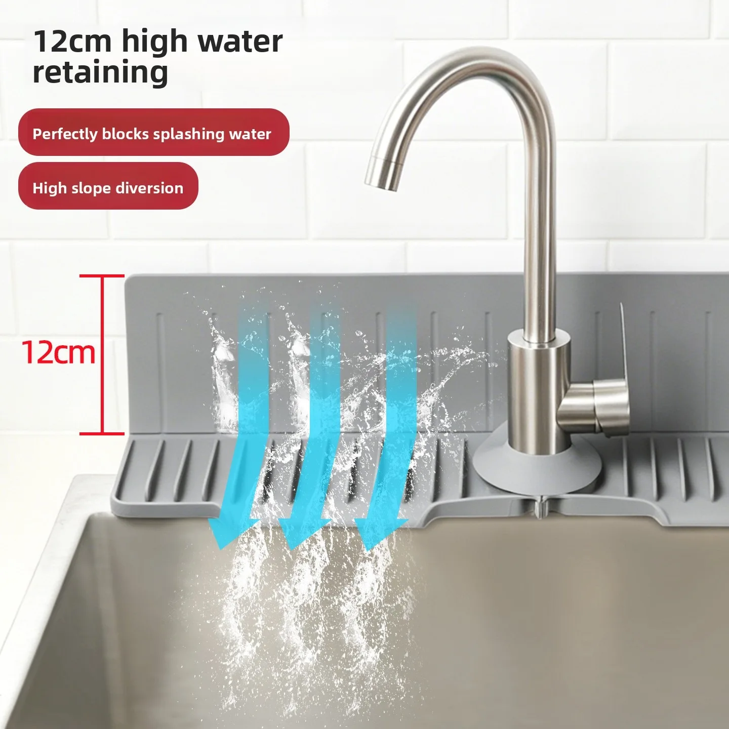 High Splash Guard Silicone Faucet Mat Kitchen Sink Splash Guard Fast Drain Drying Pad Water Catcher Countertop Organizer Rack