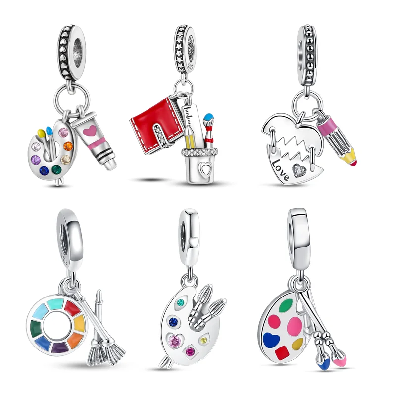 

New 925 Sterling Silver Colorful Pigment Crayons Palette Love Art Pendant DIY Beads Fit Original Pandora Charms Bracelet Jewelry