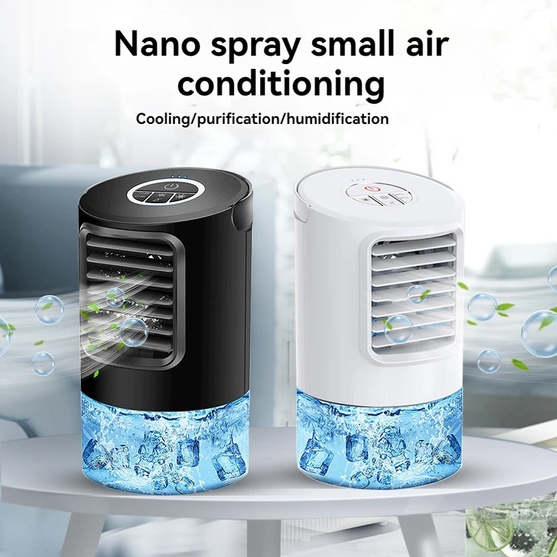 Spray desktop air cooler water-cooled mobile air conditioner mini portable cold fan colorful light humidification spray water