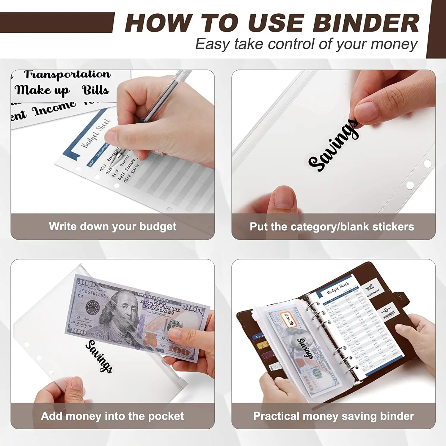 28Pcs A6 Budget Binder Planner with Zipper Cash Envelopes, Expense Budget Sheets ,Cash Organizer for Budgeting and Money Saving