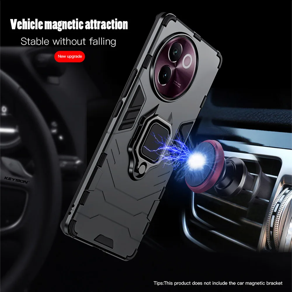 KEYSION Shockproof Armor Case for VIVO V30e Soft Silicone+PC Metal Ring Stand Holder Phone Back Cover for VIVO V30E V40 Lite 5G