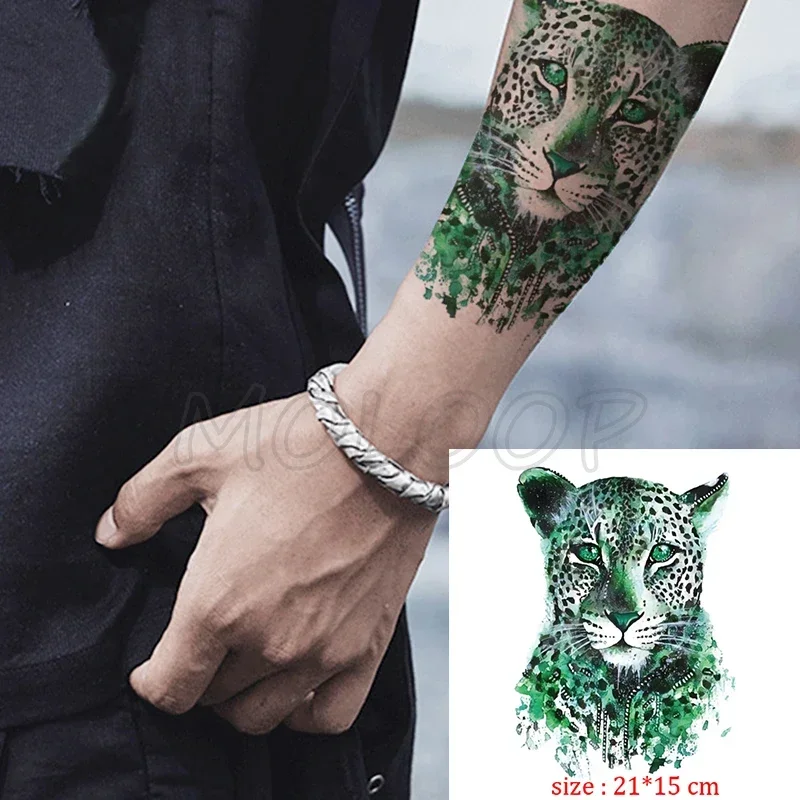 Temporary fake tattoo leopard large panther waterproof tatoo sticker big cat animal body art flash tatto for man girl kid boy