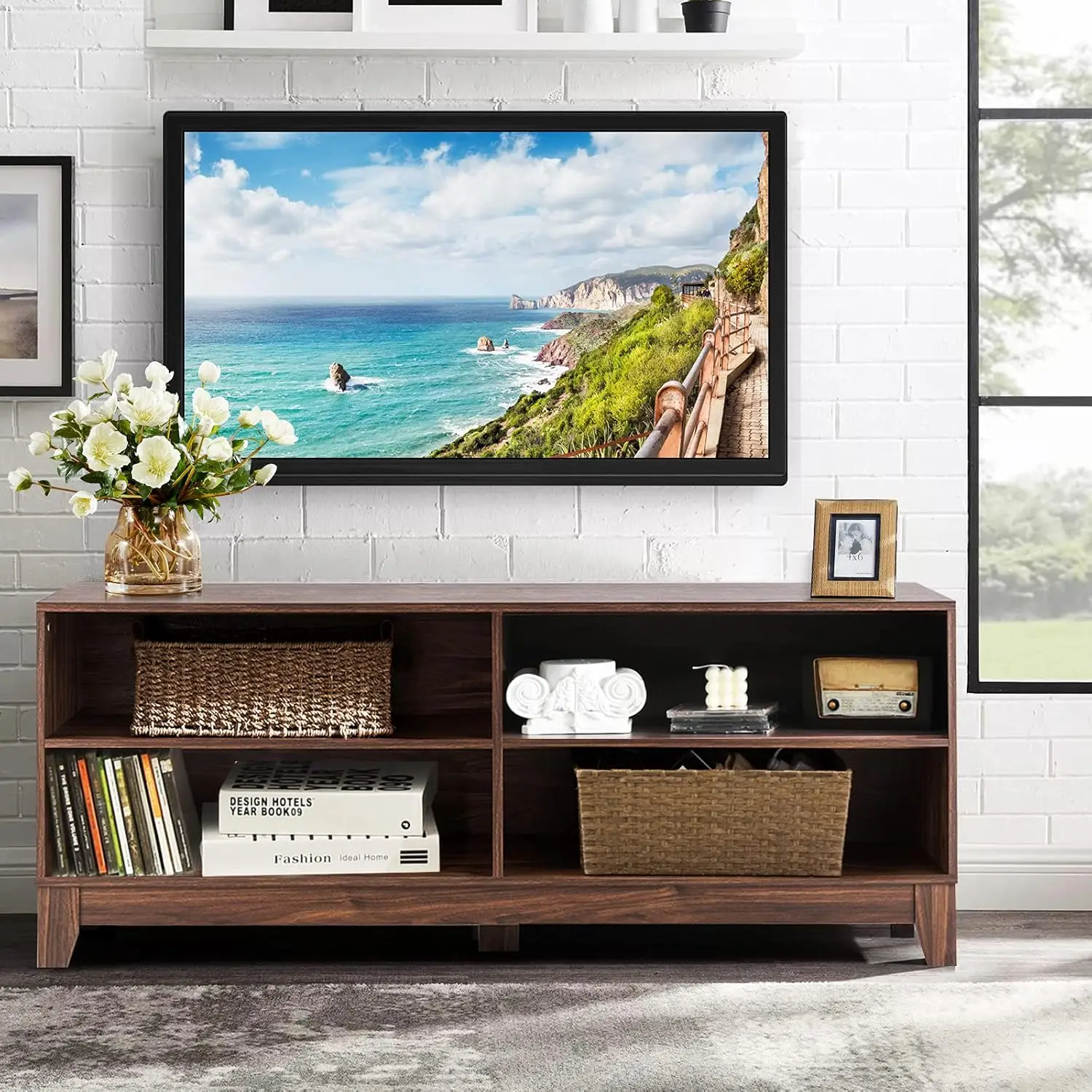 Umail-Wood TV Stand para TV, 55, 65 "tela plana, console de armazenamento em casa, centro de entretenimento, móveis