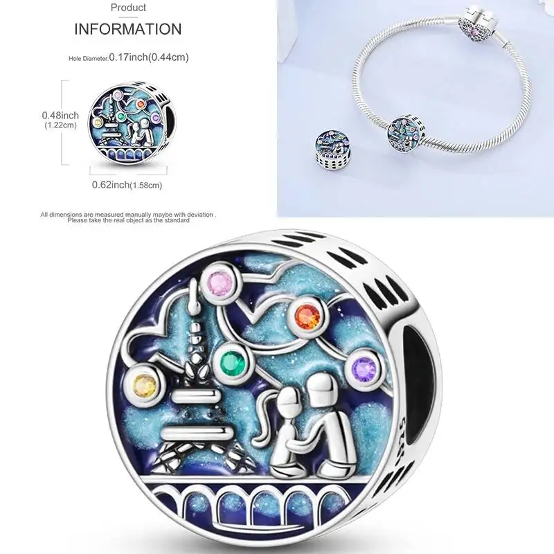 Hapilife 925 Sterling Silver Paris Triumphal Arch Eiffel Tower Castle Church Charms Fit Bracelet Travel Round The World Jewelry