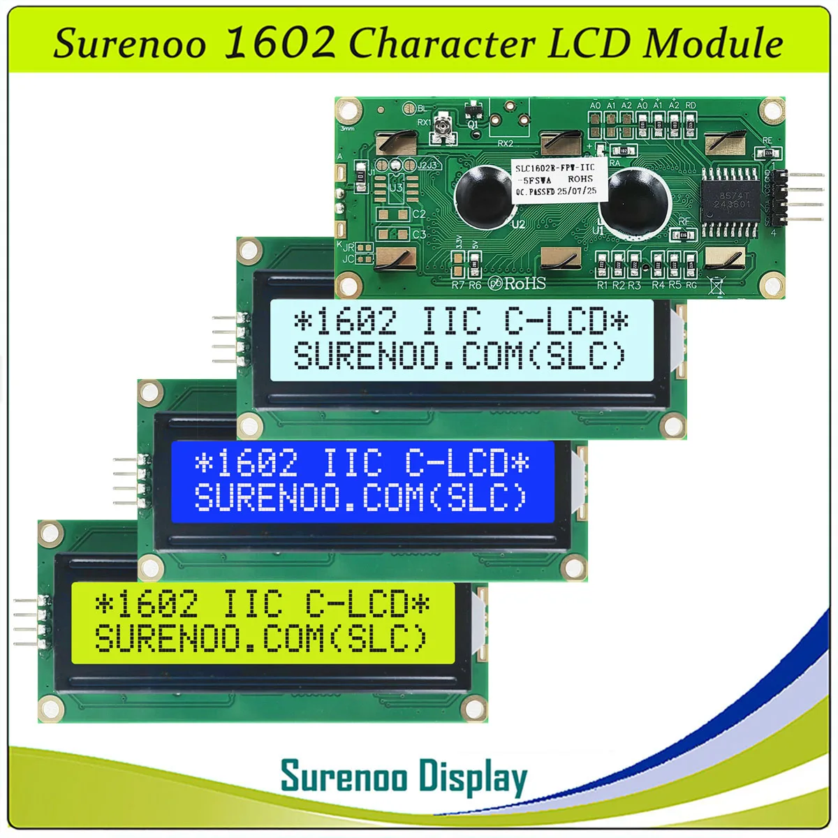 Surenoo 162 16X2 1602 PCF8574T Serial IIC I2C Character LCD Module Display Screen Panel LCM Yellow Green Blue White for Arduino
